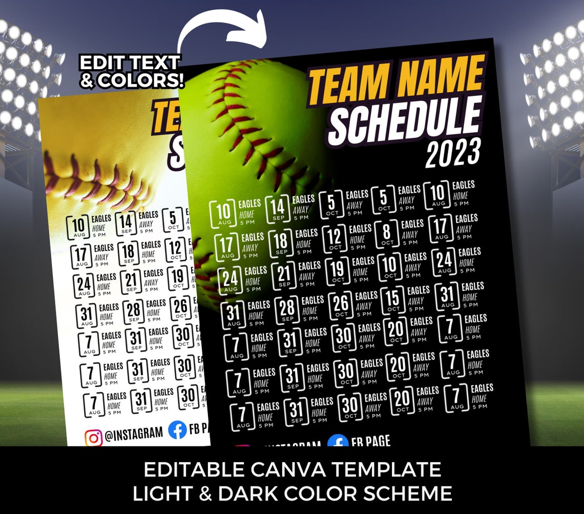 Editable Softball Schedule Template DIY Canva Softball Printable Poster ...