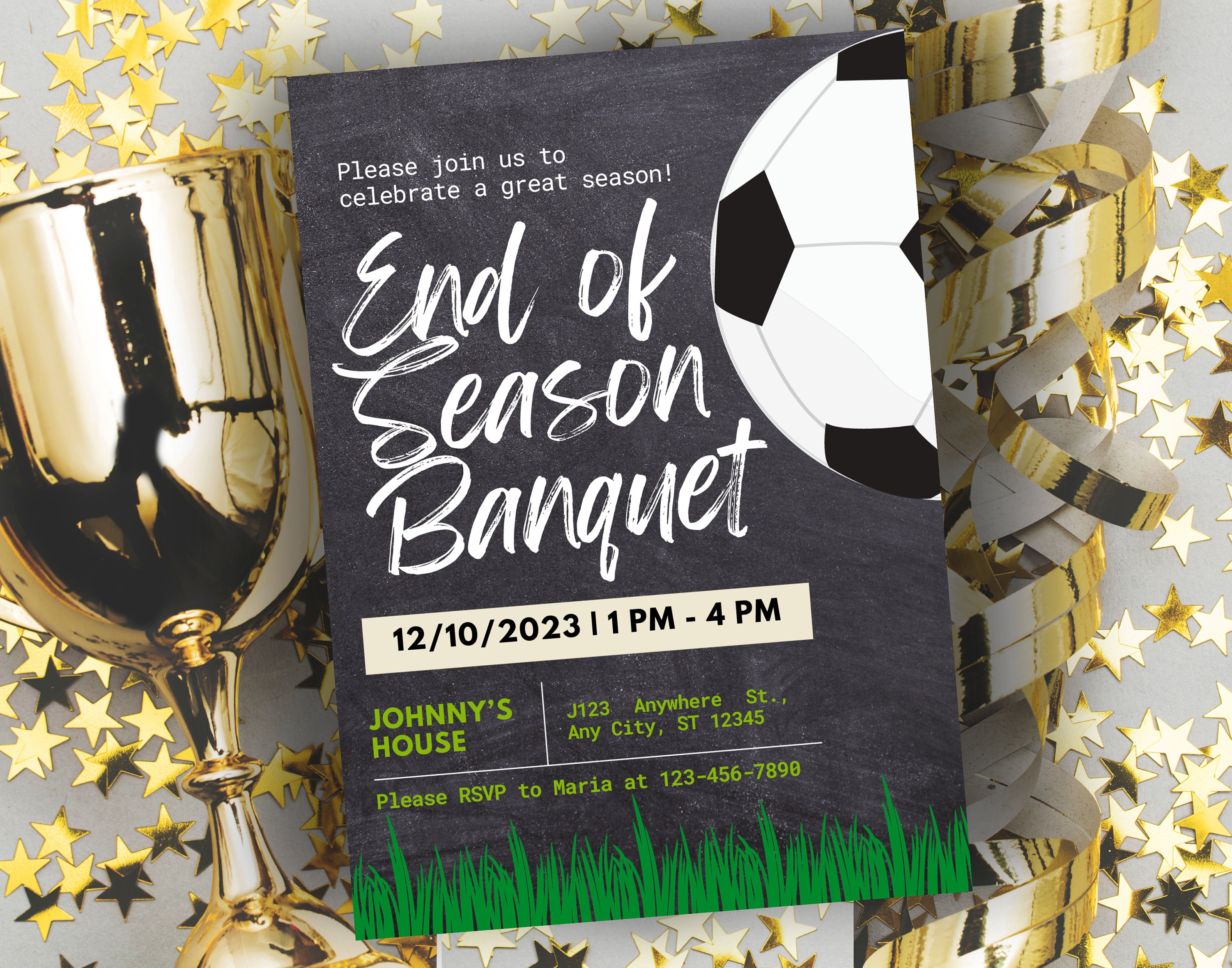 Printable Soccer Team End of Season Sports Banquet Invitation Canva Template Soccer Awards Night Team Party Digital Invite Senior Night Game