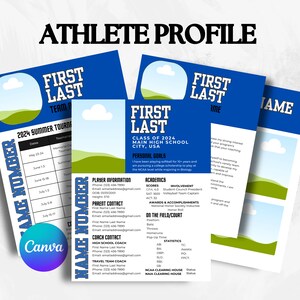 Athlete Template Profile Sheet Photo College Recruiting Editable Canva Template Camps Showcases Travel Ball Recruiting Printable Athlete