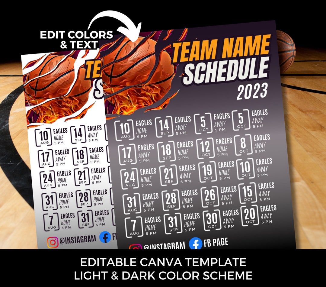 Editable Basketball Schedule Template DIY Canva Basketball Schedule