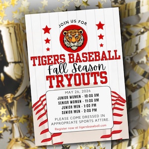 Baseball Team Tryout Invitation Canva Template Editable Sport Tryout Flyer Baseball Coach Team Form Middle School HighSchool Baseball Poster