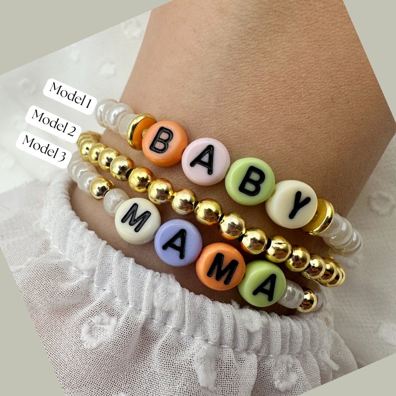 Kids Name Stretch Bracelet Stack with Custom Beaded Letters Personalized Mama Bracelet Set for New Moms and Mothers Day Gift Ideas image 8