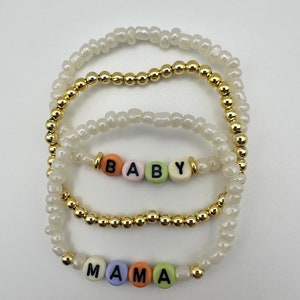 Kids Name Stretch Bracelet Stack with Custom Beaded Letters Personalized Mama Bracelet Set for New Moms and Mothers Day Gift Ideas image 7