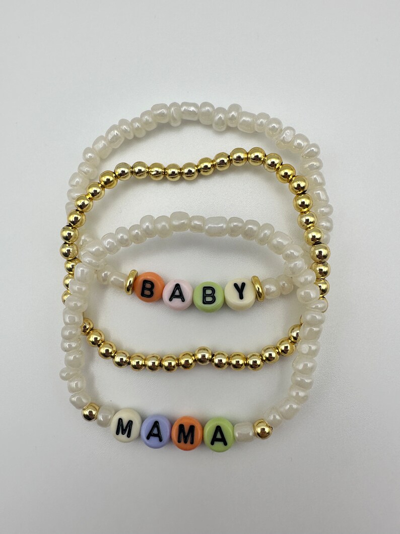 Kids Name Stretch Bracelet Stack with Custom Beaded Letters Personalized Mama Bracelet Set for New Moms and Mothers Day Gift Ideas image 7