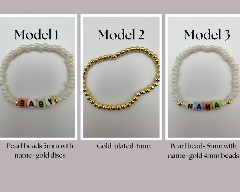 Kids Name Stretch Bracelet Stack with Custom Beaded Letters Personalized Mama Bracelet Set for New Moms and Mothers Day Gift Ideas image 2