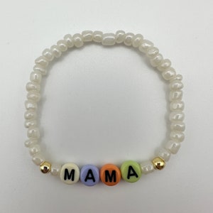 Kids Name Stretch Bracelet Stack with Custom Beaded Letters Personalized Mama Bracelet Set for New Moms and Mothers Day Gift Ideas image 6