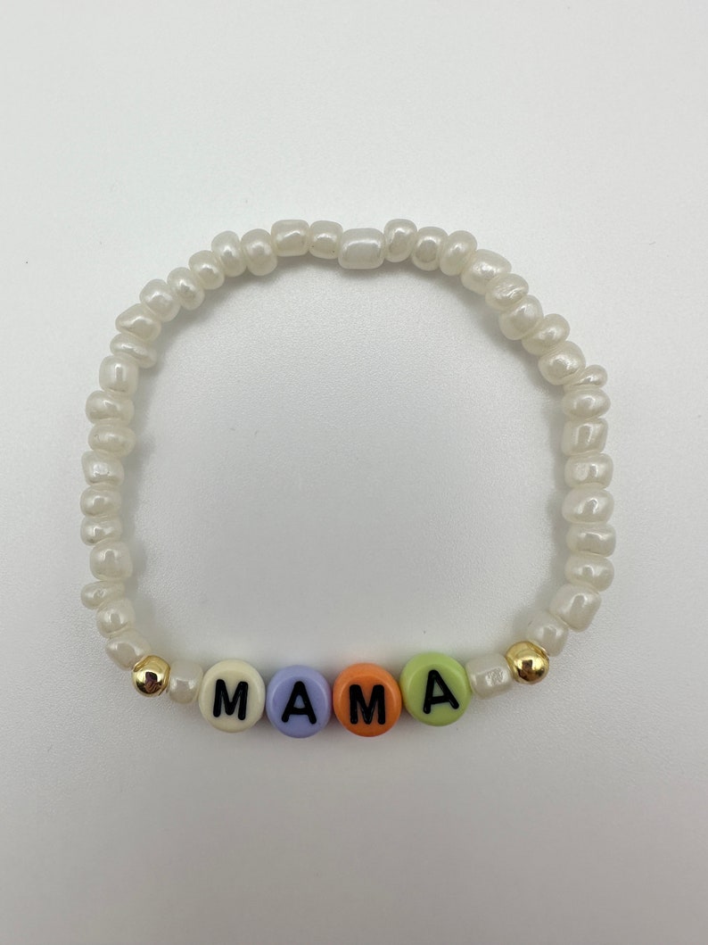Kids Name Stretch Bracelet Stack with Custom Beaded Letters Personalized Mama Bracelet Set for New Moms and Mothers Day Gift Ideas image 6