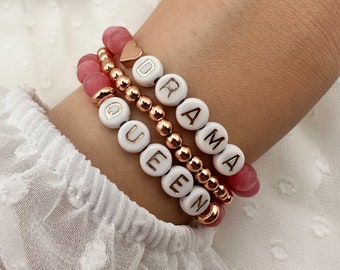 Elegant Pink Quartz UK Personalized Name Bead Bracelet with Heart for Her