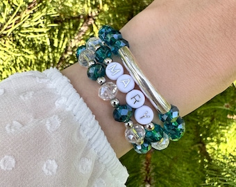 Name Custom Beaded: Eden Green Crystal Faceted Beads Bracelet. Personalize with Your Own Custom Word for a Unique and Meaningful Gift!