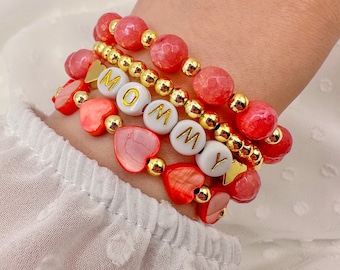 Elegant red quartz bracelet with custom word beaded women's jewelry