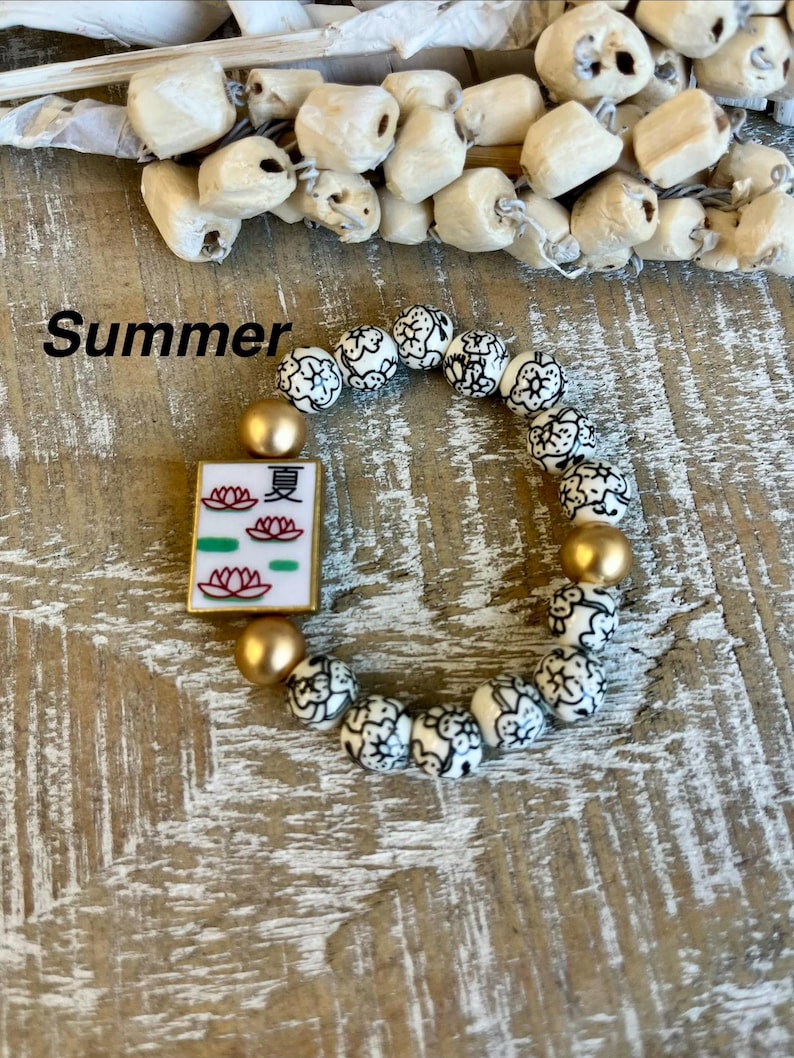 Four Seasons Mahjong Tile-inspired Reversible Beaded Bracelet bild 2