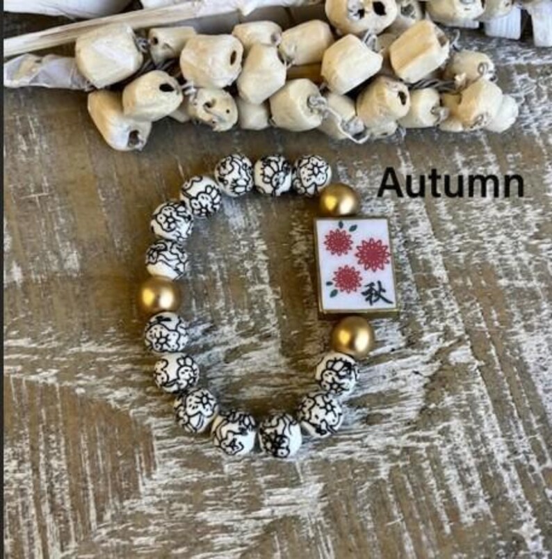 Four Seasons Mahjong Tile-inspired Reversible Beaded Bracelet bild 4