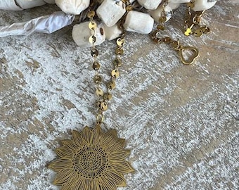 Gold Sunflower Pendant Necklace