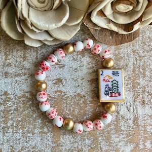 Mahjong Tile-inspired Reversible Beaded Bracelets Man/Pagoda