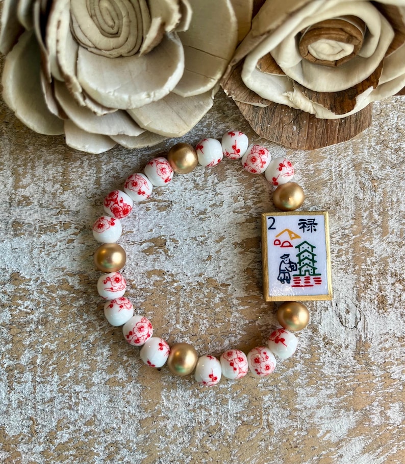 Mahjong Tile-inspired Reversible Beaded Bracelets Man/Pagoda