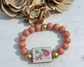 Mahjong Flower Tile Beaded Bracelet