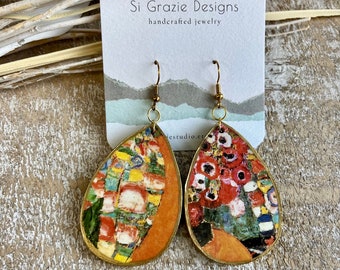 Klimt-esque Decoupage Wood Earrings