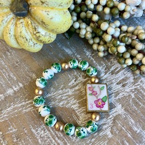 Mahjong Tile-inspired Reversible Beaded Bracelets Pink Flower