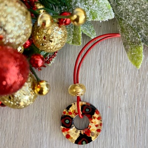 Red Abstract Fused Murano Glass Pendant Necklace