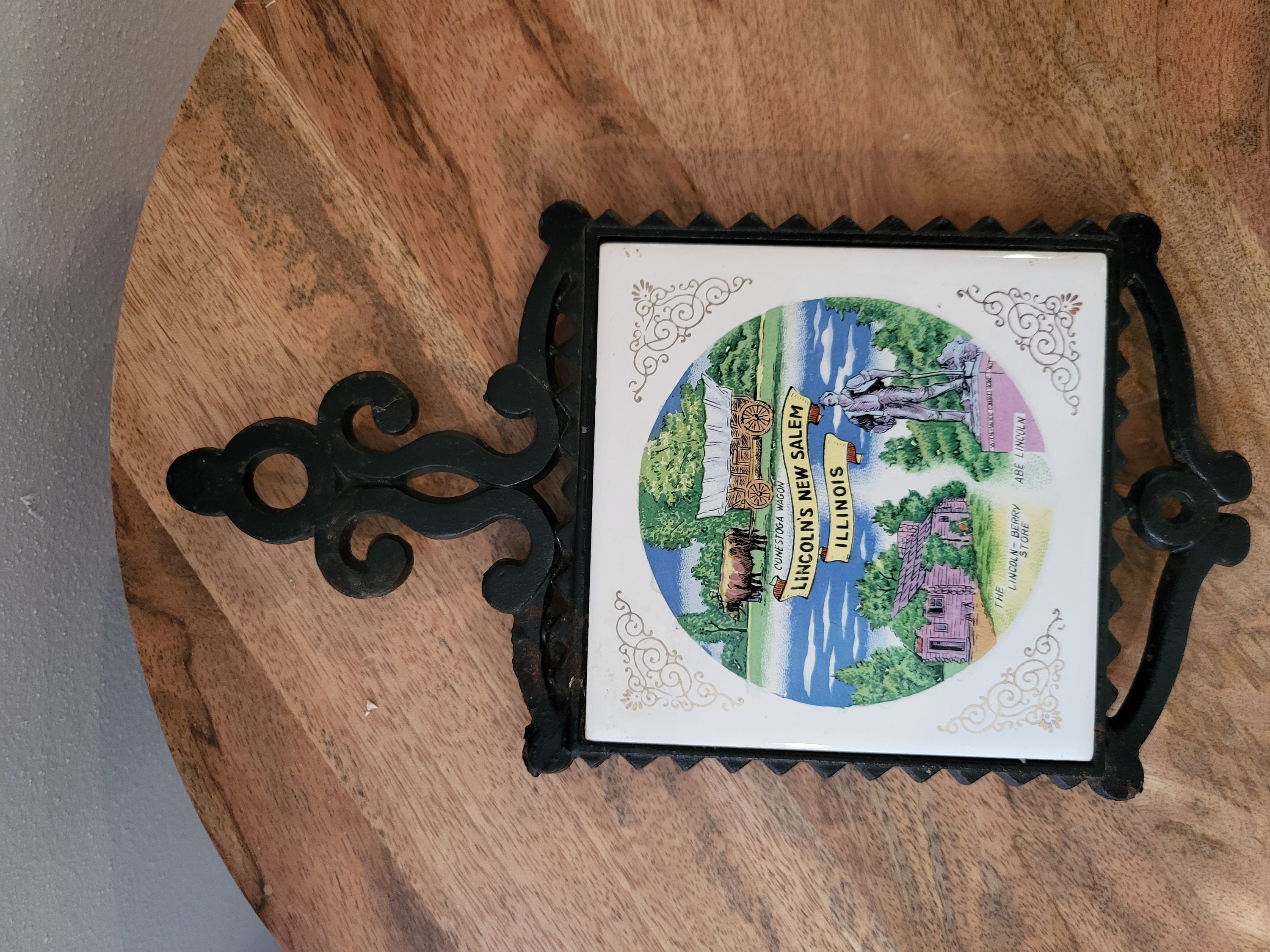 Vintahe Cast Iron Tile Trivet Lincoln New Salem Illinois Etsy