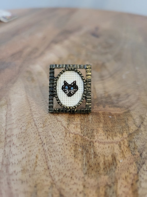 Vintage Cross Stitch Cat Pin