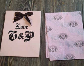 Mittelgroße Schleife Juicy Couture Geschenktüte Rosa & Braun mit Seidenpapier
