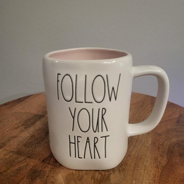 Rae Dunn Follow Your Heart Mug Pink Inside