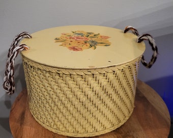 Vtg Princess Yellow Wicker Sewing Basket Box