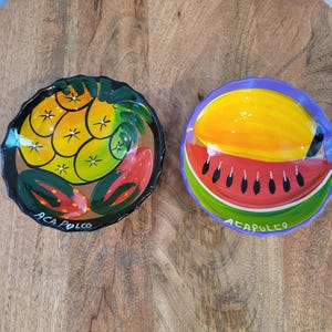 Mexican Talavera Hand Painted Folk Art Colorful Fruit Pottery Footed Bowl