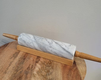 Vintage Marble Rolling Pin with Base Stand And Handles