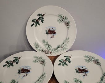 Plato redondo navideño blanco Farberware de 26 cm (10,25 pulgadas), versión antigua de los años 80 x 3