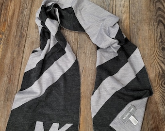 Michael Kors Scarf MK Logo Gray Black Diagonal Stripe Knit