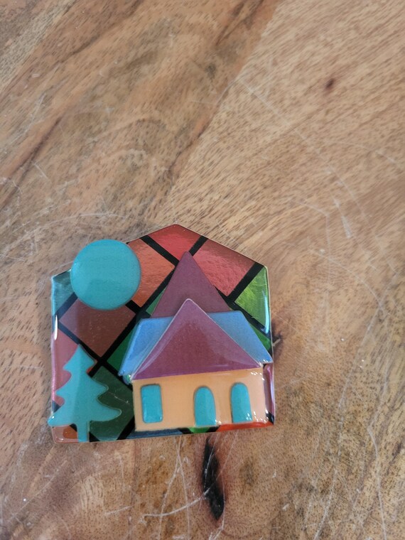 House Pins by Lucinda Teal Moin, Tree Multicolored Block Background And House