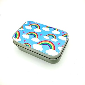 Rainbow/Heart Tin, Hinged Tin, Small Metal Tin, Tiny Tin, Decorative Tins