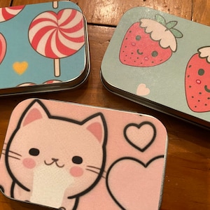 Set of 3 Kawaii Tins, Hinged Tin, Small Metal Tin, Tiny Tin, Decorative Tins