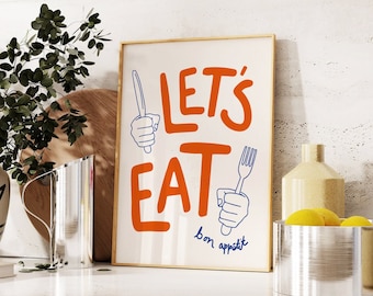 Let's Eat Print, Kitchen Wall Art, Abstract Print, Quirky Art Print, Kitchen Poster, Kitchen Print, Dining Room, Apartment Decor, UNFRAMED