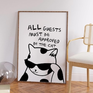 Katze Digital Wall Art Print, lustige Katze Poster, süßes Kätzchen Illustration, Katzen-Liebhaber-Geschenk, Katze tun Dinge, digitaler Download, Retro Wandkunst