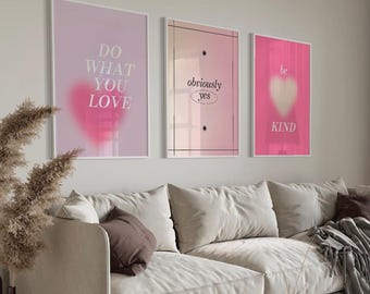 Pink Positive Aura Posters Set Of 3, Gradient Print, Spiritual Art, DIGITAL DOWNLOAD, Colourful Aura Poster, Trendy Wall Art Set,Y2K Posters