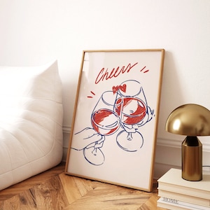 Cin Cin Wine Print Alcohol Print Retro Wine Poster Bar Cart Wall Art Bar Printable Art Wine Decor Drinks Pink Red Digital Download