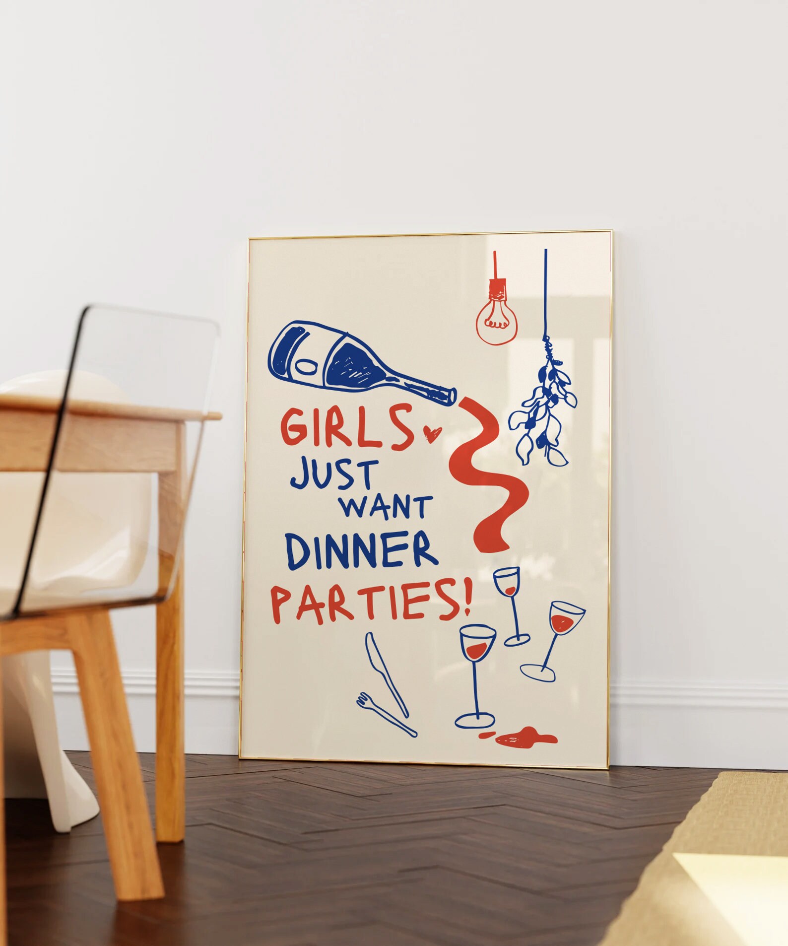 Dinner Party Print Kitchen Wall Art Hand Illustrated Vintage - Etsy