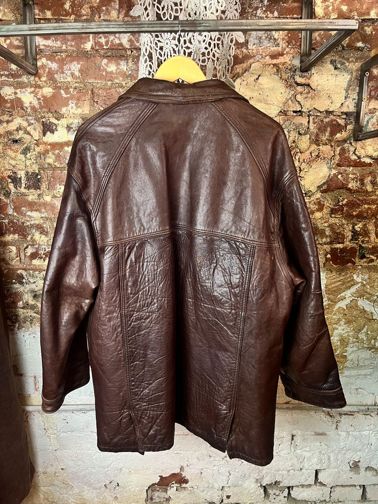 Vintage 80s Italian Leather Peacoat Jacket, Brown - Etsy