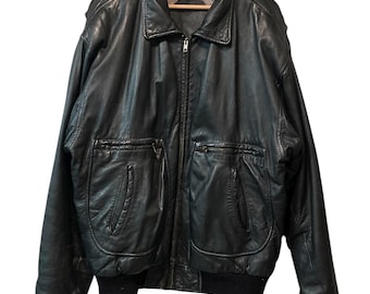 【ユーロ】90s A-2 ブラックレザー フライトジャケット XL 本革 ヴィンテージ U2 Wear Me Out レザージャケット XL 90年代 フライト A
