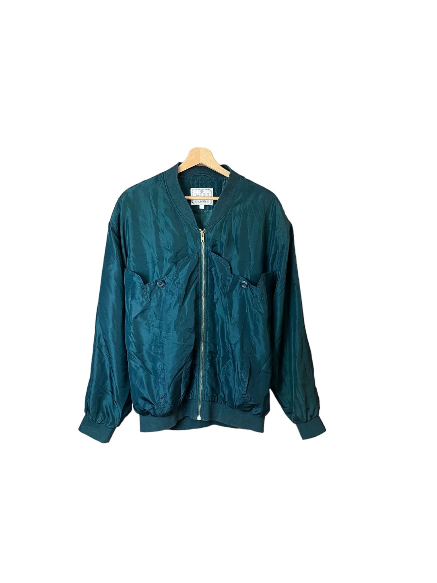 80-90s Vintage　Silk Bomber Jacket Vintage / 90's / Silk / Bomber / Jacket / Silk / Green