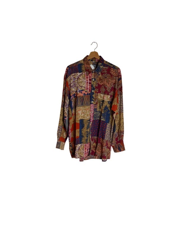 Vintage Patchwork Pattern Shirt – Men’s Statement… - image 1