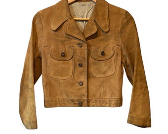 Chaqueta vaquera de ante estilo años 70 – Beige, talla XS/S para mujer