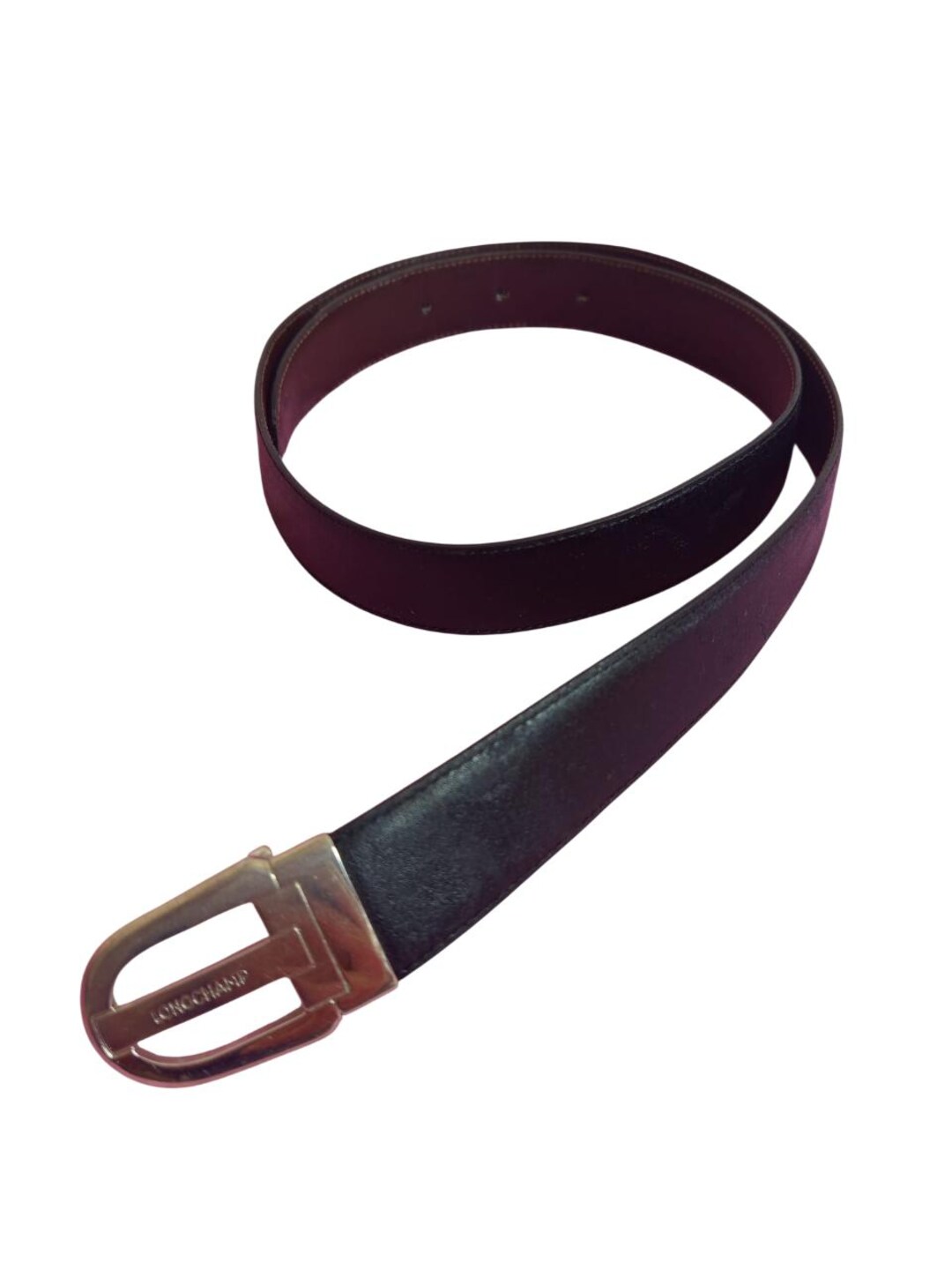 Longchamp Black Leather Belt with Silver Tubular Buckle Longchamp Paris Black Leather Belt | Silver Buckle Free Size  main image 3