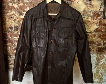 Vintage 70s Brown Leather Jacket, Men's Size M