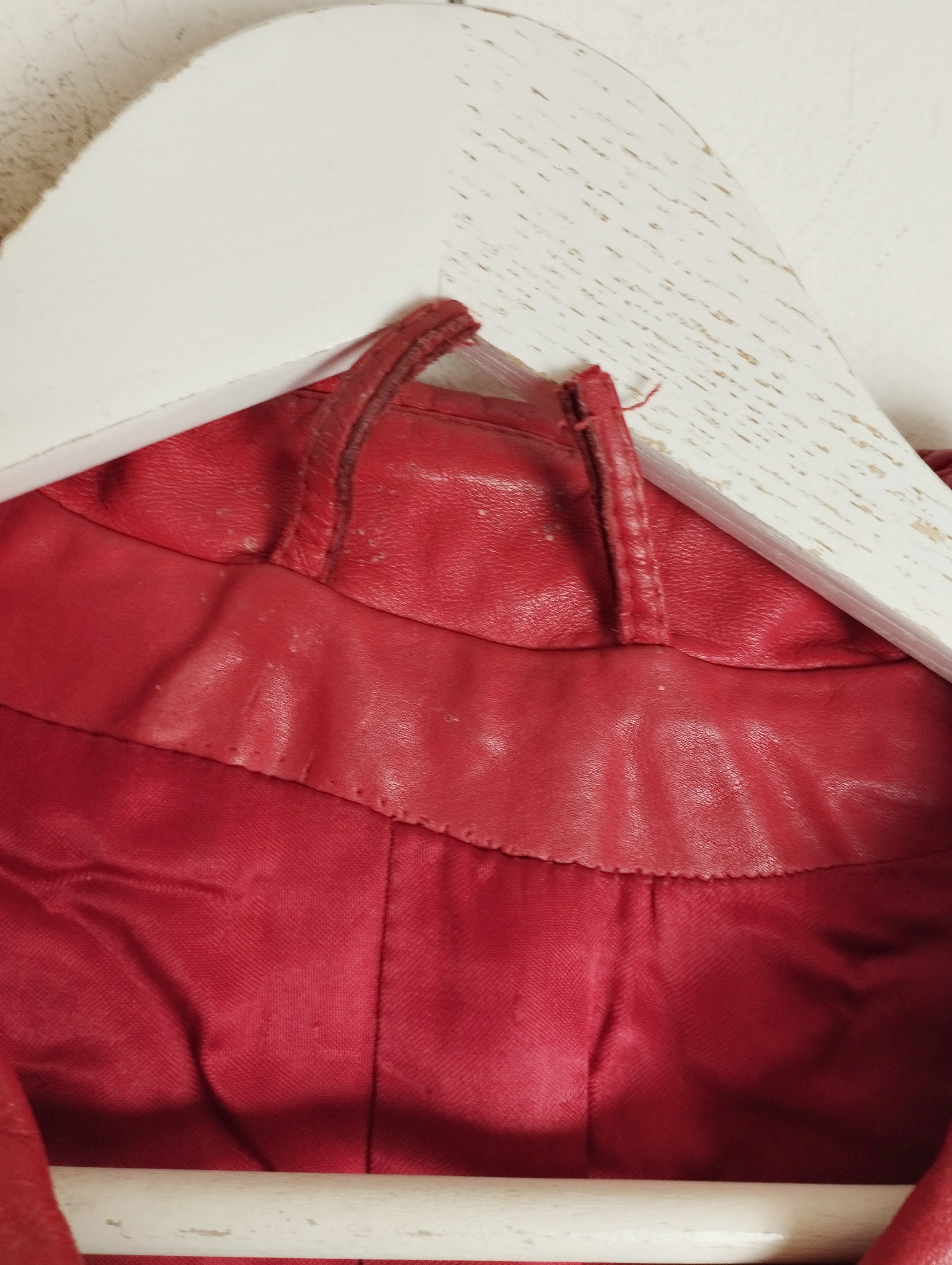 Vintage 60 s 70 s Women Red Leather Trench Coat Double Breasted M L Etsy