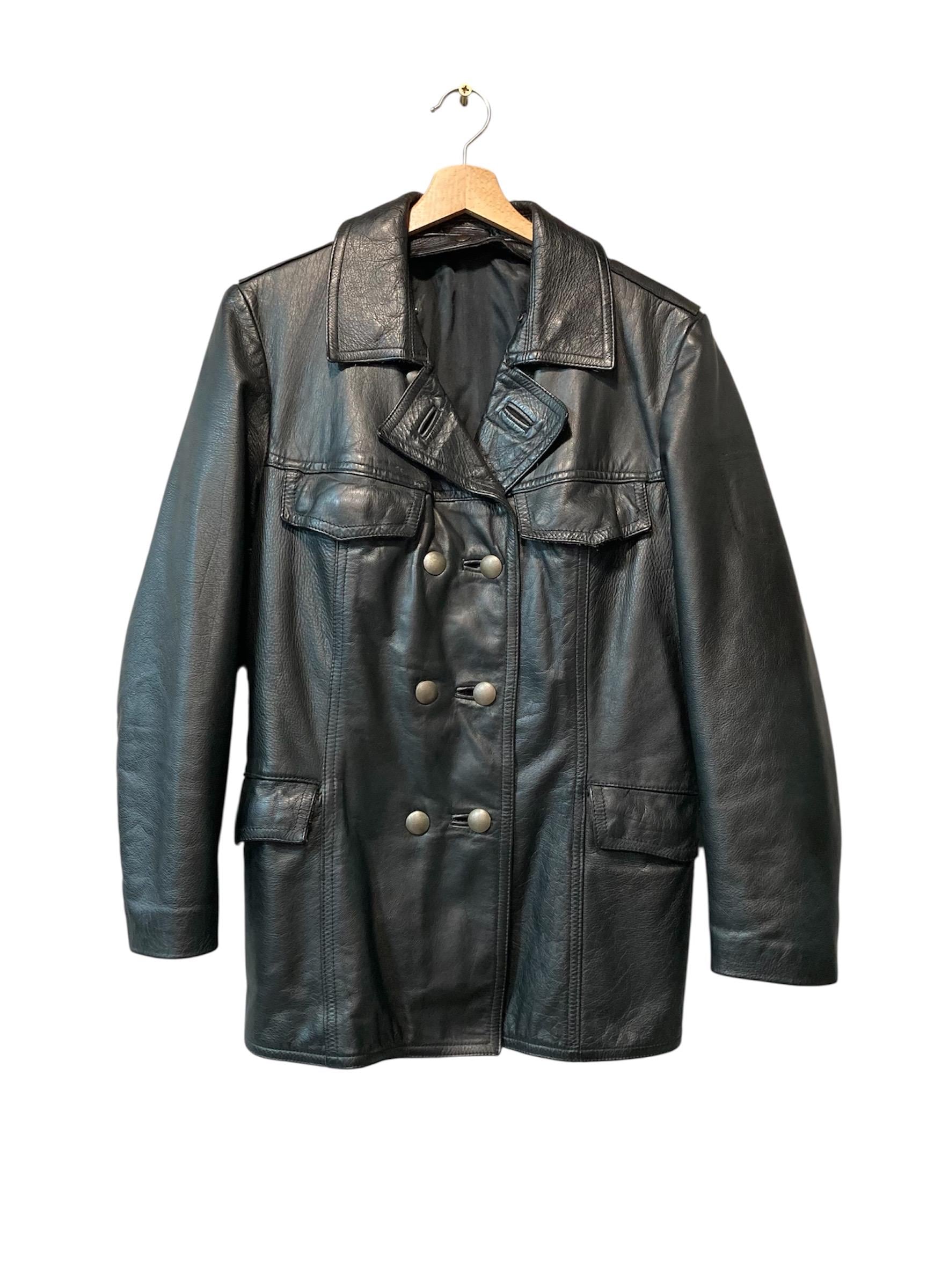 vintage leather jacket ボンバージャケットブラック 円堂守 Vintage 1991 Werner Roth KG Leather Police Jacket, Brass Buttons
