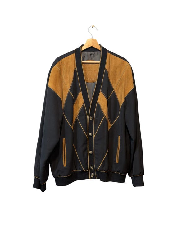 Vintage 80s Pedro Bernat leather, silk and wool bomber jacket